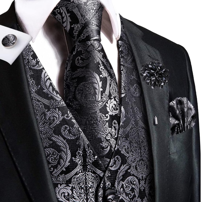 Men Silk Jacquard Vest Tie Set For Weddings And Formal Events 20