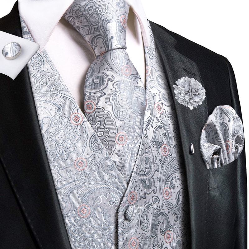 Men Silk Jacquard Vest Tie Set For Weddings And Formal Events 21
