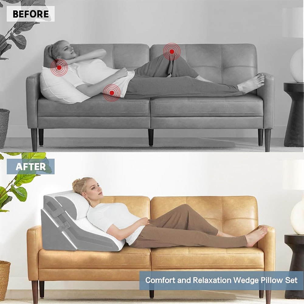 Adjustable Wedge Pillow Set for Acid Reflux, Snoring Relief & Post Surgery Recovery