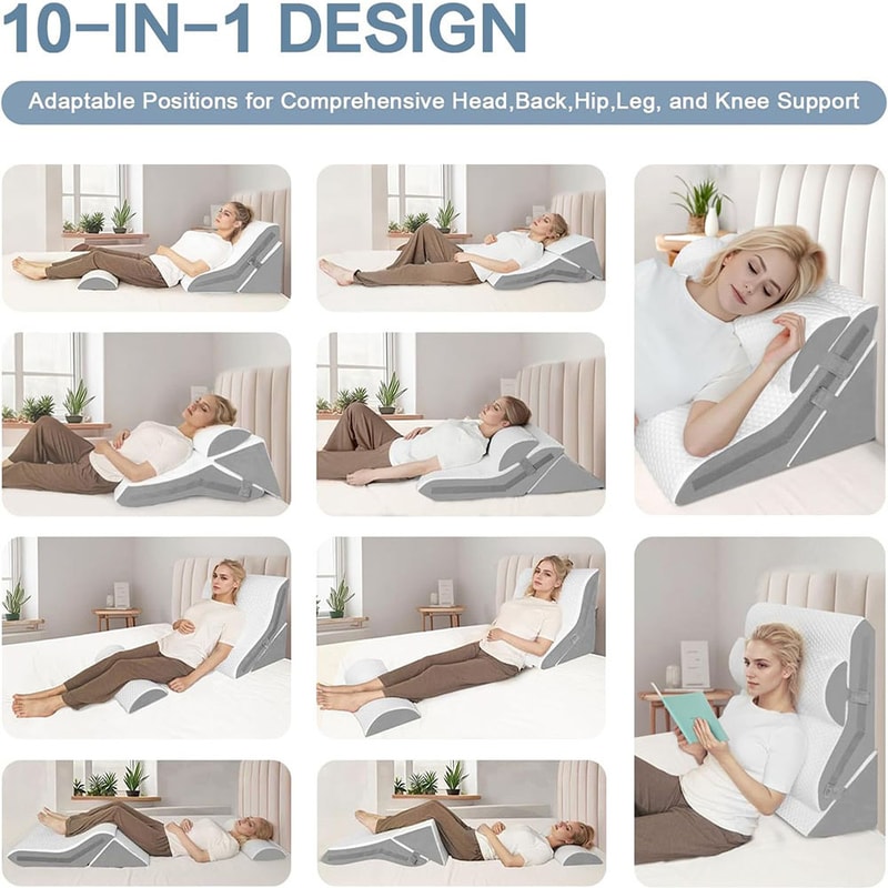 Adjustable Wedge Pillow Set for Acid Reflux, Snoring Relief & Post Surgery Recovery