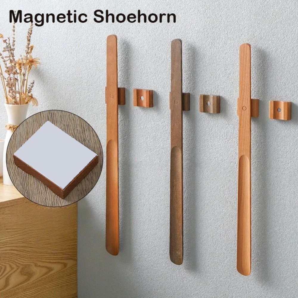 55CM Magnetic Shoehorn Useful Flexible Lazy Shoe Spoon Shoe Puller Wooden Handle Long Shoe Lifter 0