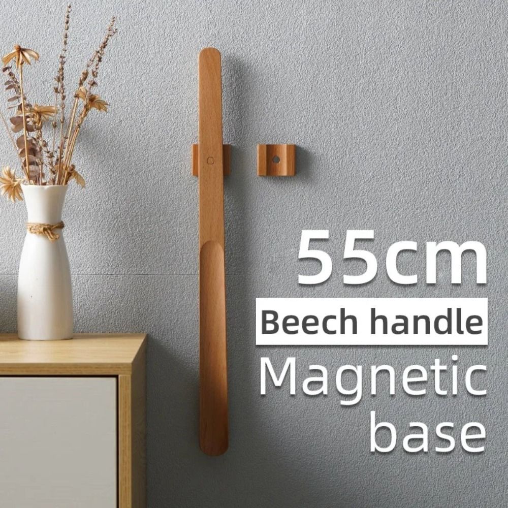 55CM Magnetic Shoehorn Useful Flexible Lazy Shoe Spoon Shoe Puller Wooden Handle Long Shoe Lifter 3
