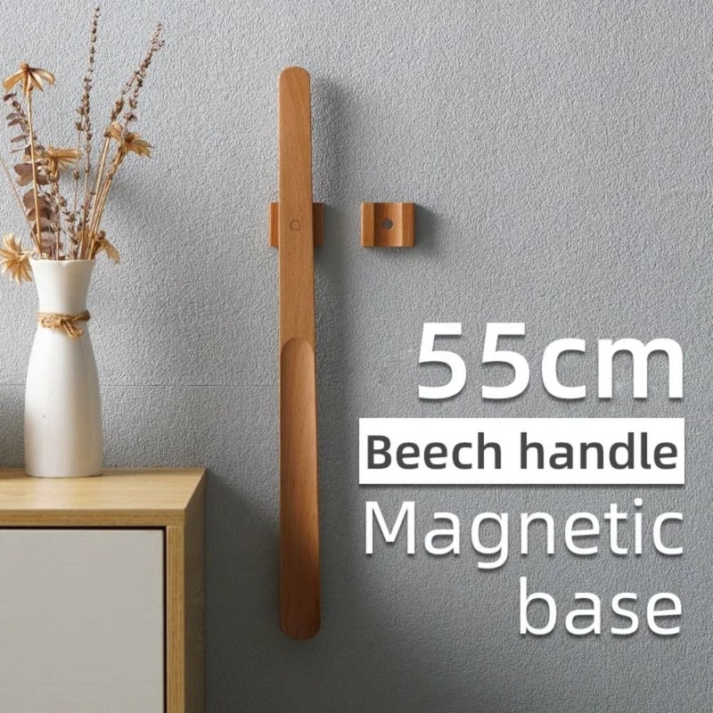 55CM Magnetic Shoehorn Useful Flexible Lazy Shoe Spoon Shoe Puller Wooden Handle Long Shoe Lifter 3
