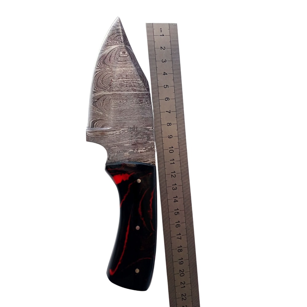 A Beautiful Custom Handmade Damascus Huntingskinner Knife With Leather Sheath 2