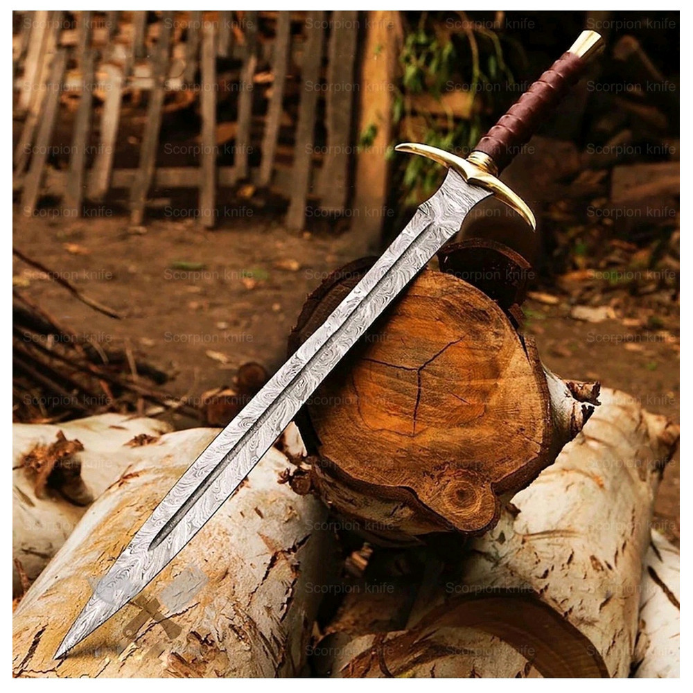 Handmade Damascus Steel DoubleEdge Viking Sword Battle ReadySword With Sheath 0