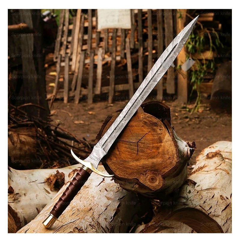 Handmade Damascus Steel DoubleEdge Viking Sword Battle ReadySword With Sheath 1