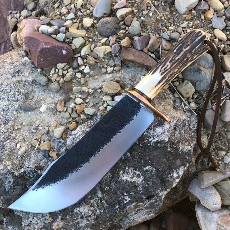 Handmade Forged Steel Bwoie Knife With Leather Sheath 0