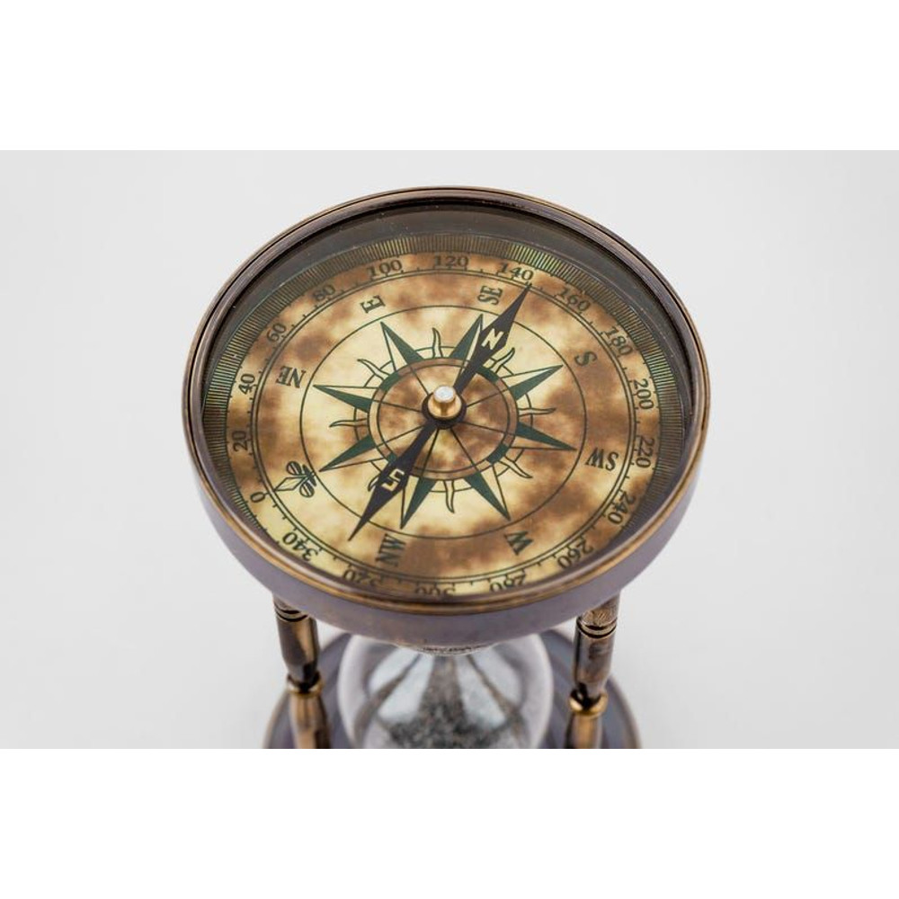 Handmade Brass Vintage Nautical Sand Timer With Working DoubleSided Compass Maritime Hourglass And