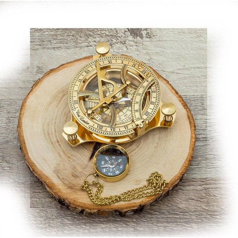 VintageInspired Brass Sundial Compass  Timeless Elegance For Your Space Free Gift Compass Key Chain