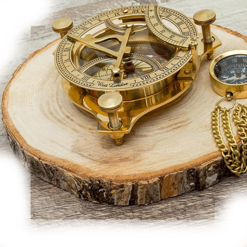 VintageInspired Brass Sundial Compass  Timeless Elegance For Your Space Free Gift Compass Key Chain