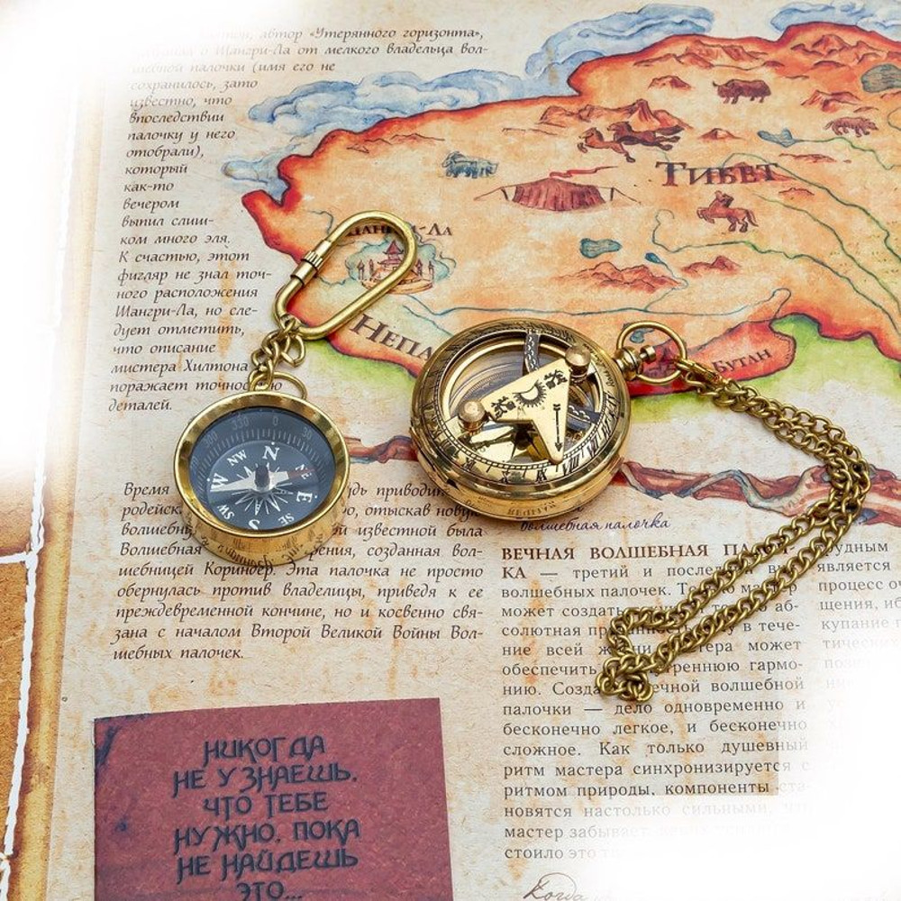 Vintageinspired Brass Sundial Compass With Push Button 2 Inch Diameter Free Gift Compass Keychain 3