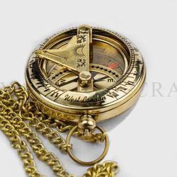 vintage brass sundial compass with leather cover - 2 inch | perfect travel companion and unique gift