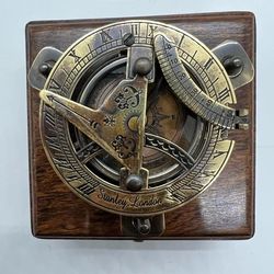 nautical elegance premium brass sundial compass replica with wooden box – a timeless maritime gift for him