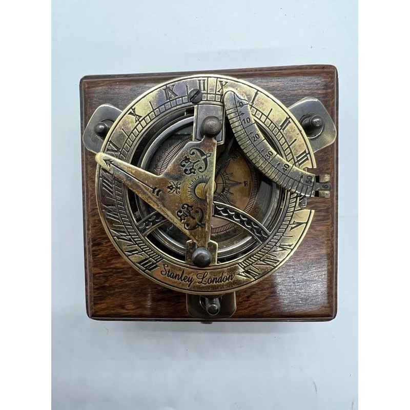 Nautical Elegance Premium Brass Sundial Compass Replica With Wooden Box  A Timeless Maritime Gift F