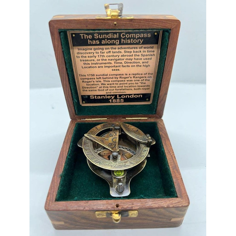 Nautical Elegance Premium Brass Sundial Compass Replica With Wooden Box  A Timeless Maritime Gift F