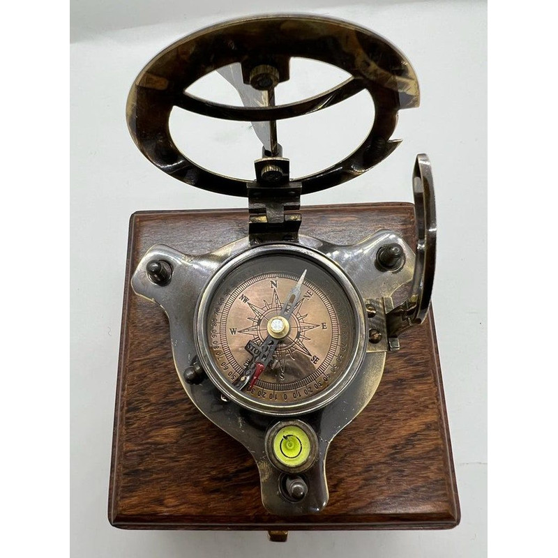 Nautical Elegance Premium Brass Sundial Compass Replica With Wooden Box  A Timeless Maritime Gift F