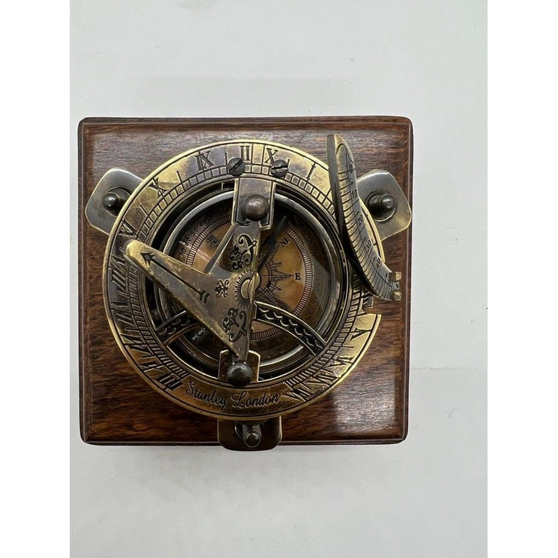 Nautical Elegance Premium Brass Sundial Compass Replica With Wooden Box  A Timeless Maritime Gift F