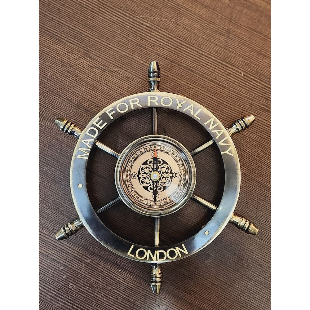 Limited Edition Royal Navy Engraved Brass Compass With Shipwheel Design Nautical Navigation Collec