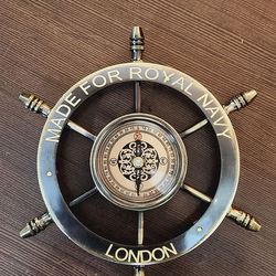 limited edition royal navy engraved brass compass with shipwheel design - nautical navigation collectible