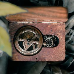 vintage-inspired handmade brass push button sundial compass
