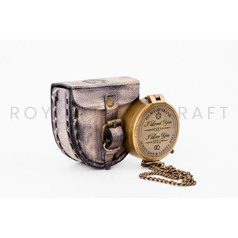 Engraved Brass Working Compass With 2Inch Leather Cover Gift For Him Nautical Collectible 5