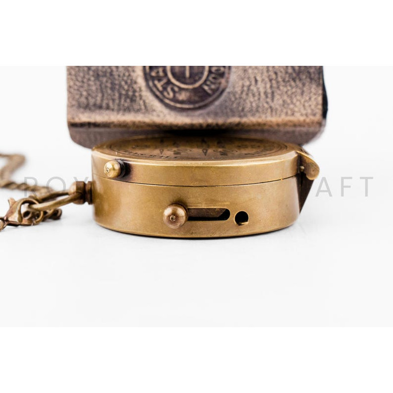 Engraved Brass Working Compass With 2Inch Leather Cover Gift For Him Nautical Collectible 6
