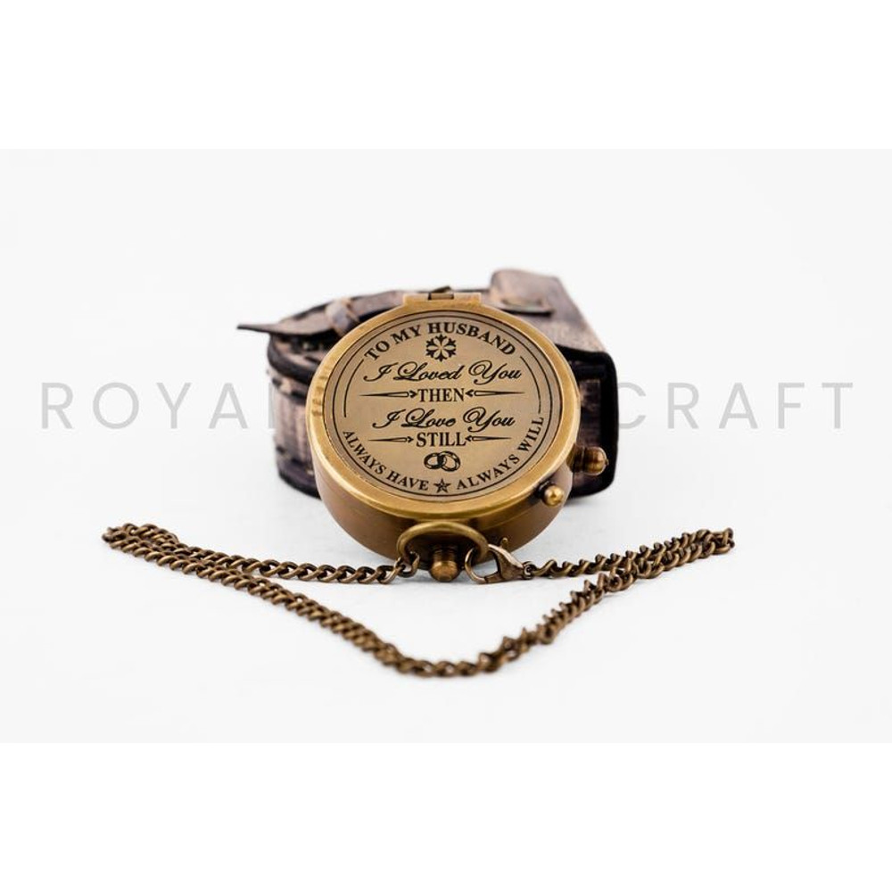 Engraved Brass Working Compass With 2Inch Leather Cover Gift For Him Nautical Collectible 8