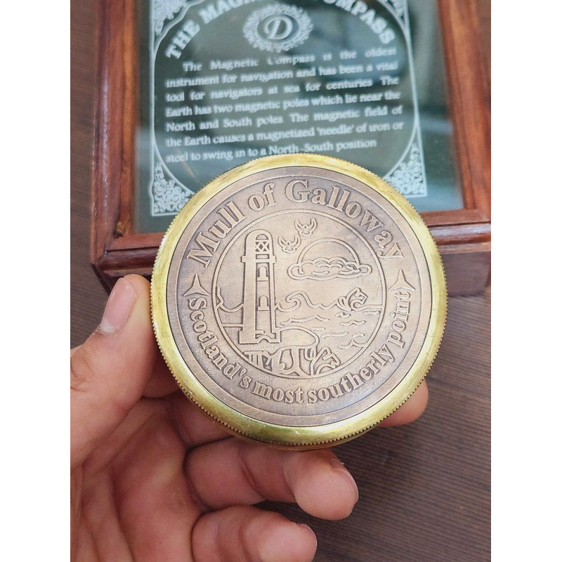 Brass And Silver Quoted Magnetic Compass With Engraved Glass Box  Nautical Gift Set To Her Majesty 4