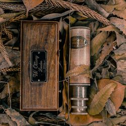 vntage brass telescope with wood box -w. ottway london 1915, engraved royal navy perfect gift for him