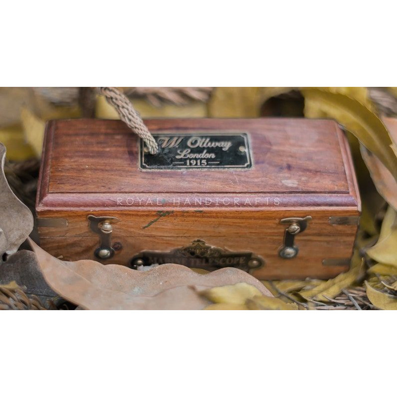 Vntage Brass Telescope With Wood Box W Ottway London 1915 Engraved Royal Navy Perfect Gift For Him 1