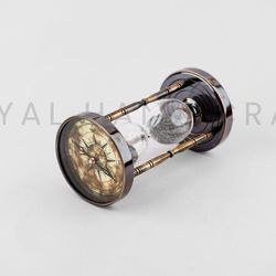 vintage nautical brass sand timer with working double-sided compass antique maritime hourglass and decorative solid bras