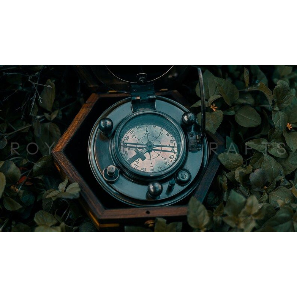 Vintageinspired Handmade Brass Sundial Compass With Exquisite Wood Box  Gilbert Sundial Navigation  0