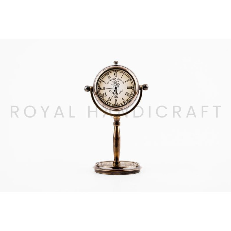Victorian London Brass Desk Clock 5Inch Solid Brass Engraved Table Watch Antique Black Home  Office