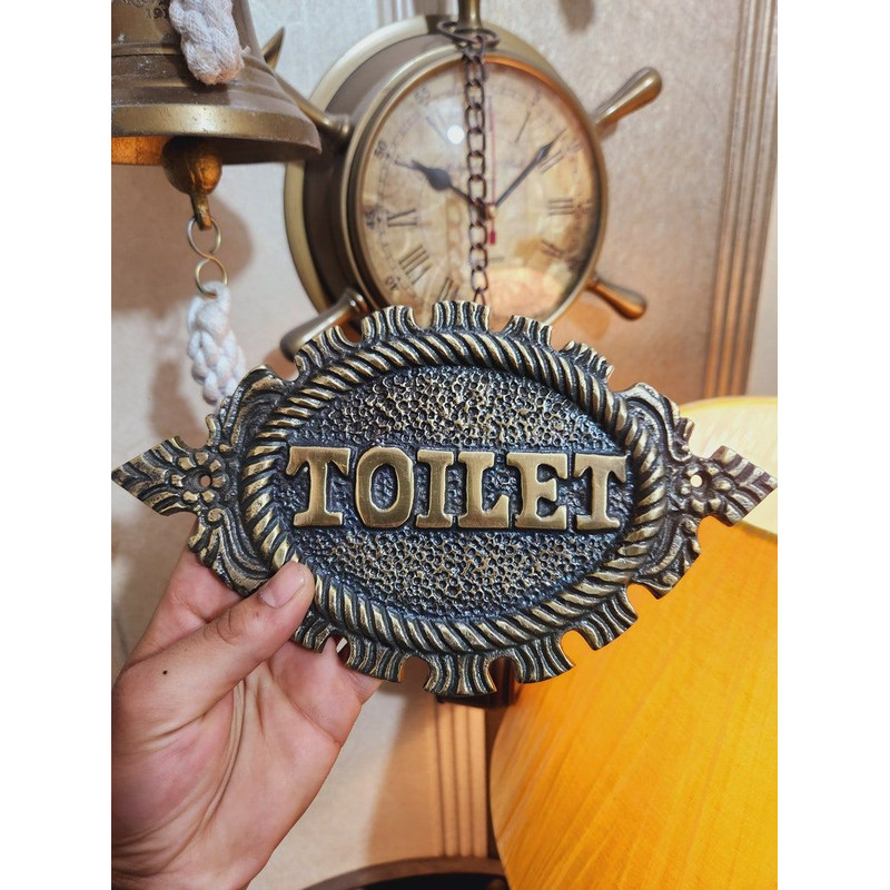Vintage Style Cast Metal Toilet Door Sign  HandPainted Industrial Bathroom Decor 1