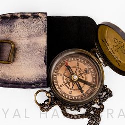cross sign brass working compass with 2-inch leather cover gift