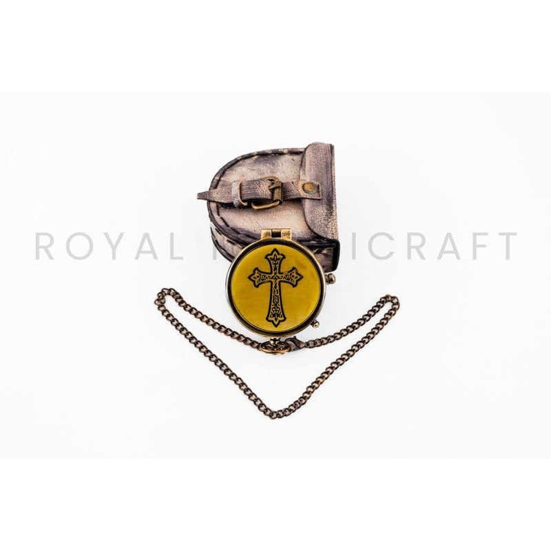 Cross Sign Brass Working Compass With 2Inch Leather Cover Gift 8