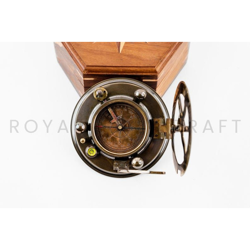 Magnetic Brass Gilbert Compass With Wood Box 3 Inch 1