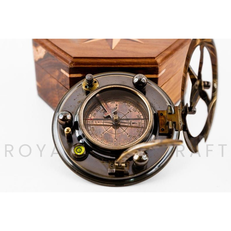 Magnetic Brass Gilbert Compass With Wood Box 3 Inch 2