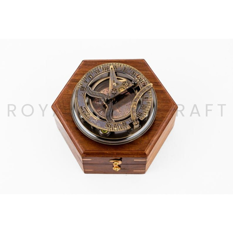 Magnetic Brass Gilbert Compass With Wood Box 3 Inch 9
