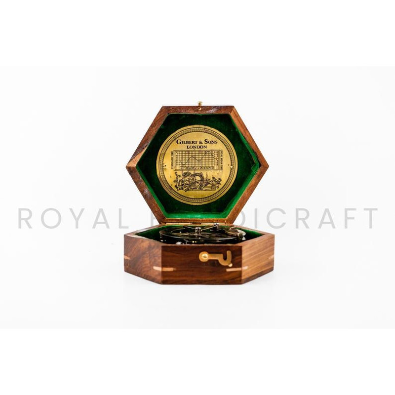 Magnetic Brass Gilbert Compass With Wood Box 3 Inch 7