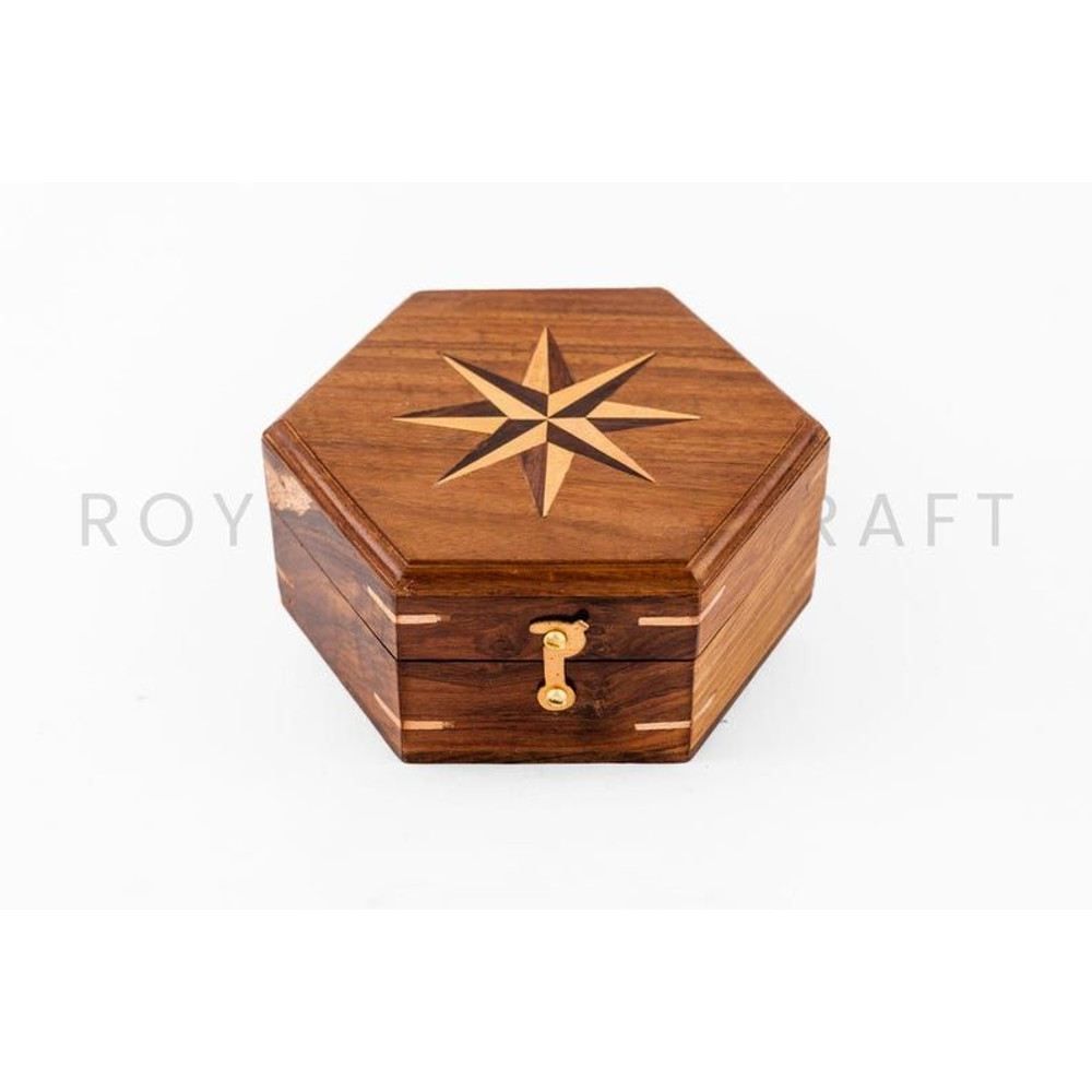 Magnetic Brass Gilbert Compass With Wood Box 3 Inch 8