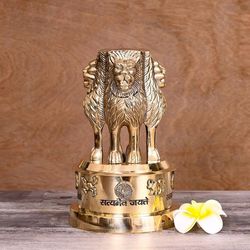 handcrafted brass ashoka pillar symbol of peace and unity - 7 inch decorative sculpture