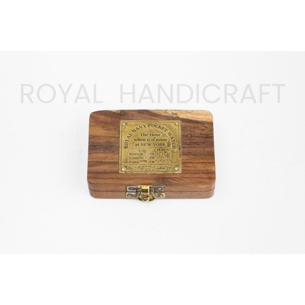 Stylish Pocket Watch Victorian Brass London 1876 Steampunk Chain And Battery With Wooden Box 1