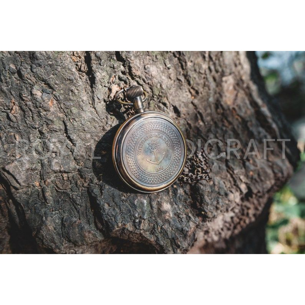 Stylish Pocket Watch Victorian Brass London 1876 Steampunk Chain And Battery With Wooden Box 4