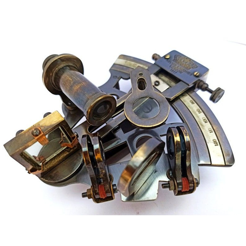 Nautical Brass Working Sextant Antique Maritime Navigational Instrument With Leather Case Astrolabe 0