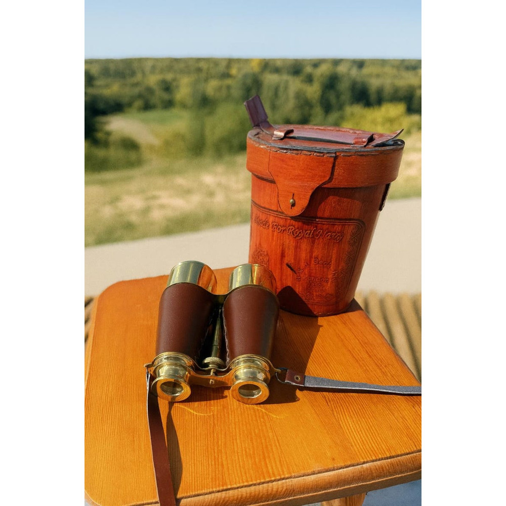 Handcrafted Brass Leather Binoculars Royal Navy Opera Glasses Collectible 2
