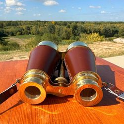 handcrafted brass & leather binoculars – royal navy opera glasses collectible