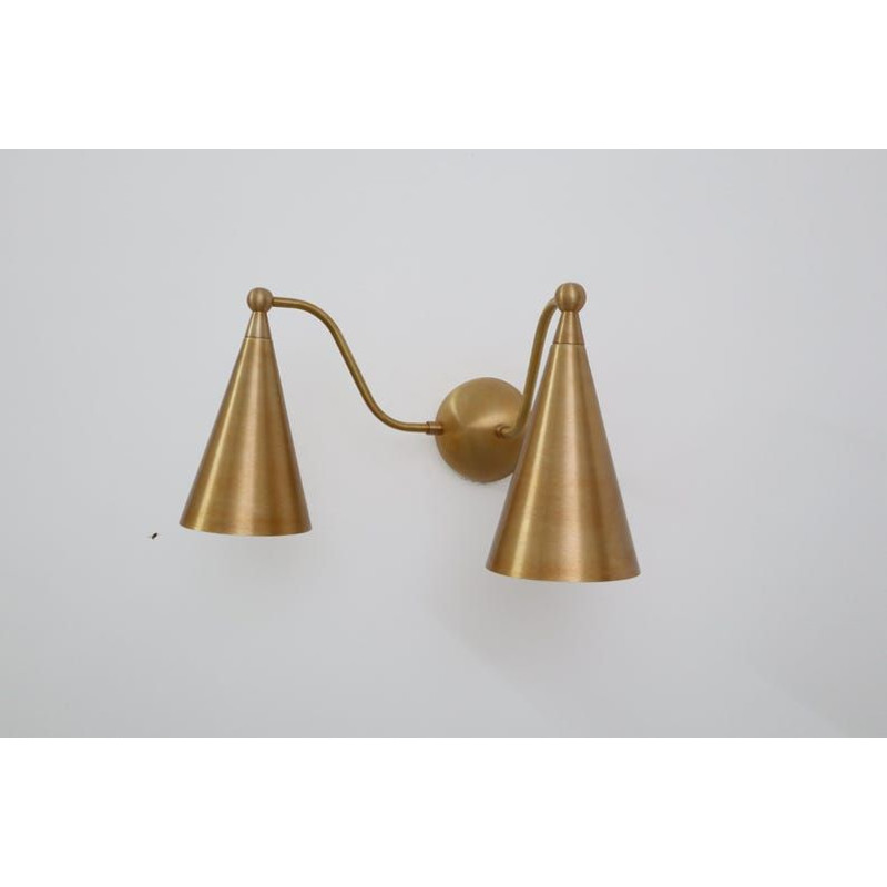 Handcrafted Double Sconce Mid Century Modern Raw Brass Wall Lamp 2