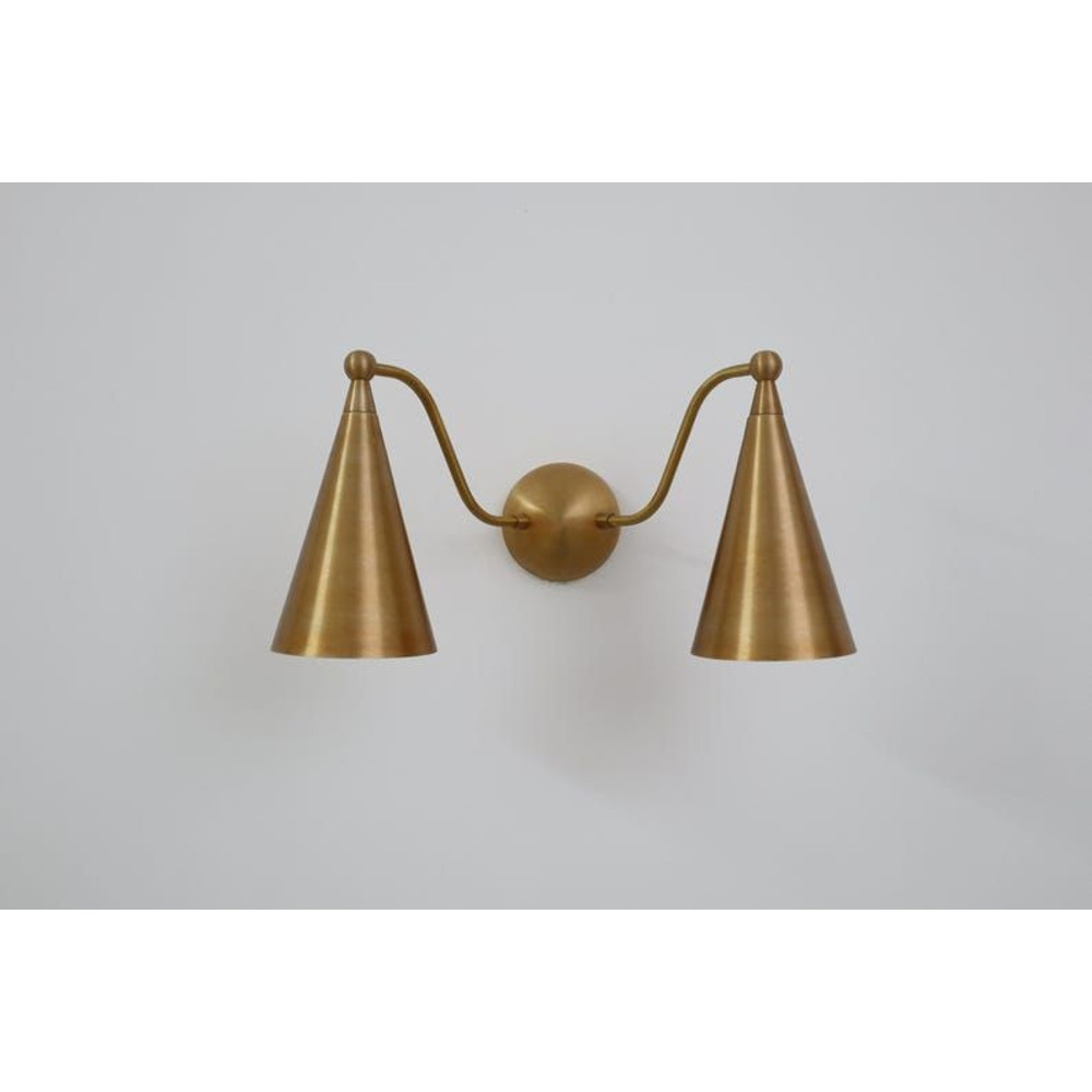 Handcrafted Double Sconce Mid Century Modern Raw Brass Wall Lamp 0