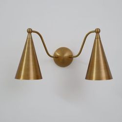 handcrafted double sconce mid century modern raw brass wall lamp